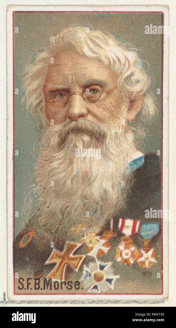 Samuel F. B. Morse, printer's sample for the World's Inventors souvenir album (A25) for Allen & Ginter Cigarettes. Dimensions: Sheet: 2 3/4 x 1 1/2 in. (7 x 3.8 cm). Publisher: Issued by Allen & Ginter (American, Richmond, Virginia). Date: 1888.  Printer's samples for the collector's album 'World's Inventors' (A25), issued in 1888 to promote Allen & Ginter brand cigarettes. Citing Burdick's 'The American Card Catalog': 'Souvenir albums of this type, as issued by the tobacco companies, were probably intended to replace the individual cards if the smoker so desired, or at least enable him to own Stock Photo