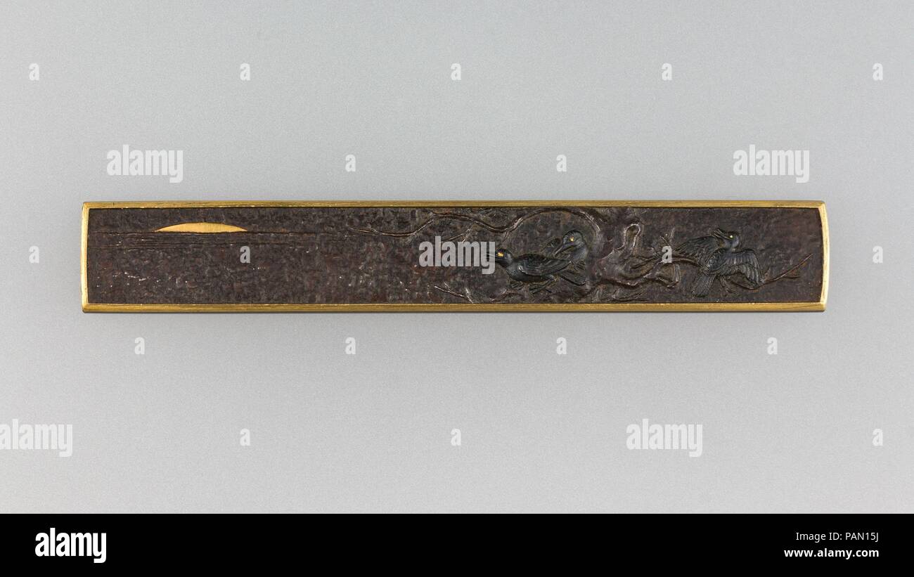Knife Handle (Kozuka). Culture: Japanese. Dimensions: L. 3 13/16 in. (9.7 cm); W. 9/16 in. (1.4 cm); thickness 1/4 in. (0.6 cm); Wt. 1.2 oz. (34 g). Date: first half 19th century. Museum: Metropolitan Museum of Art, New York, USA. Stock Photo