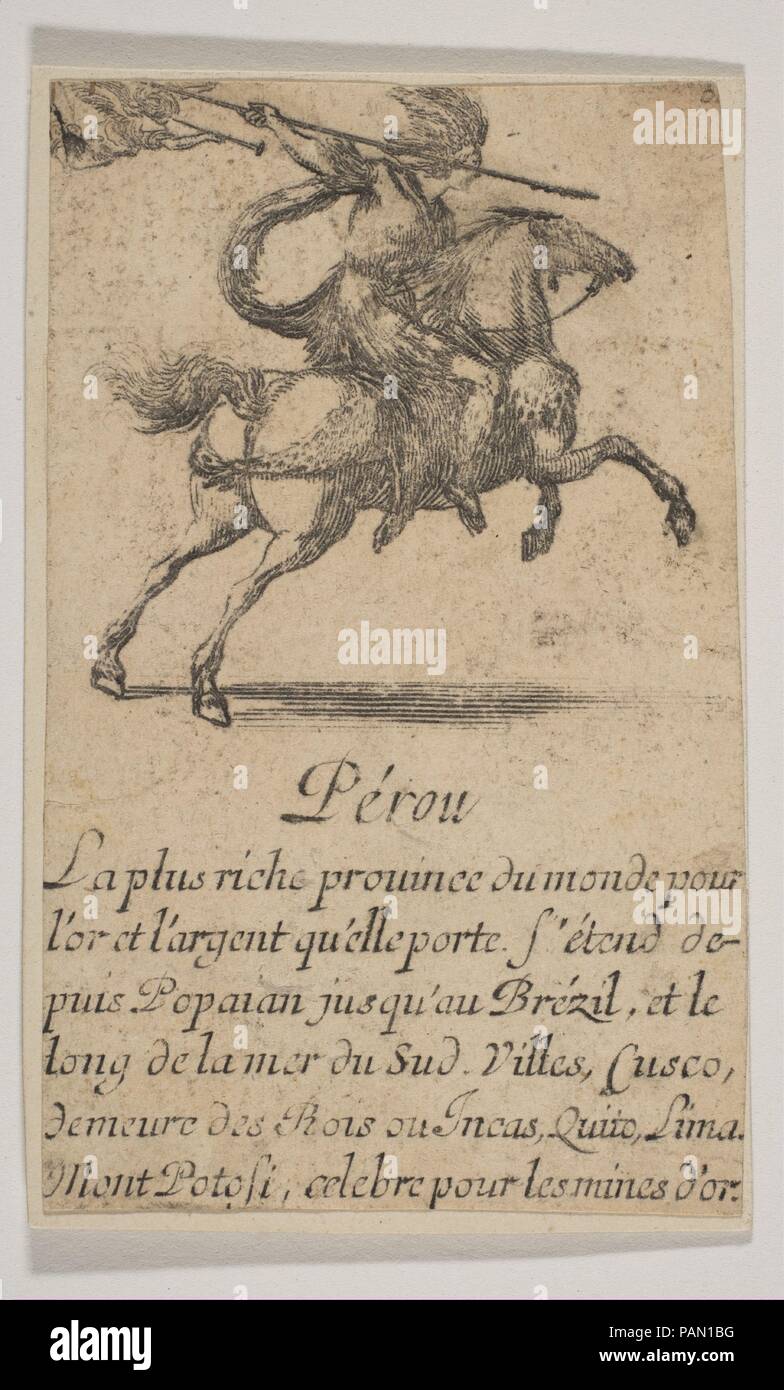 Pérou. Artist: Etched by Stefano della Bella (Italian, Florence 1610-1664  Florence); Designed by Jean Desmarets de Saint-Sorlin (French, 1595-1676).  Dedicatee: Made for Louis XIV, King of France (French, Saint-Germain-en-Laye  1638-1715 Versailles). Patron: