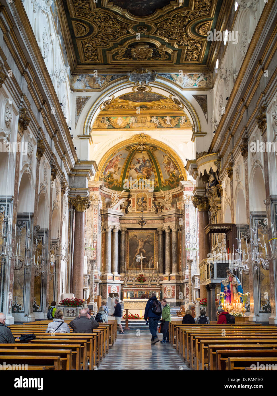 Inside the Amalfi Cathedral, a 9th-century Roman Catholic cathedral in the Piazza del Duomo, Amalfi, Italy. Stock Photo