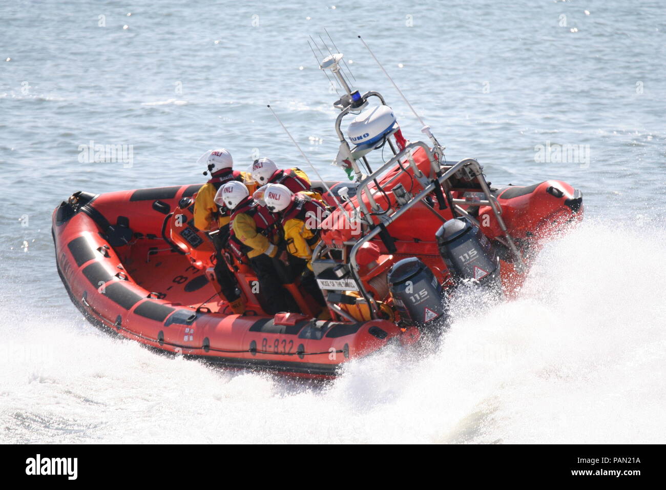 launch of a south wales life boat on the welsh coast  at Porthcawl, on a safety fest day organised by all the emergency services Stock Photo