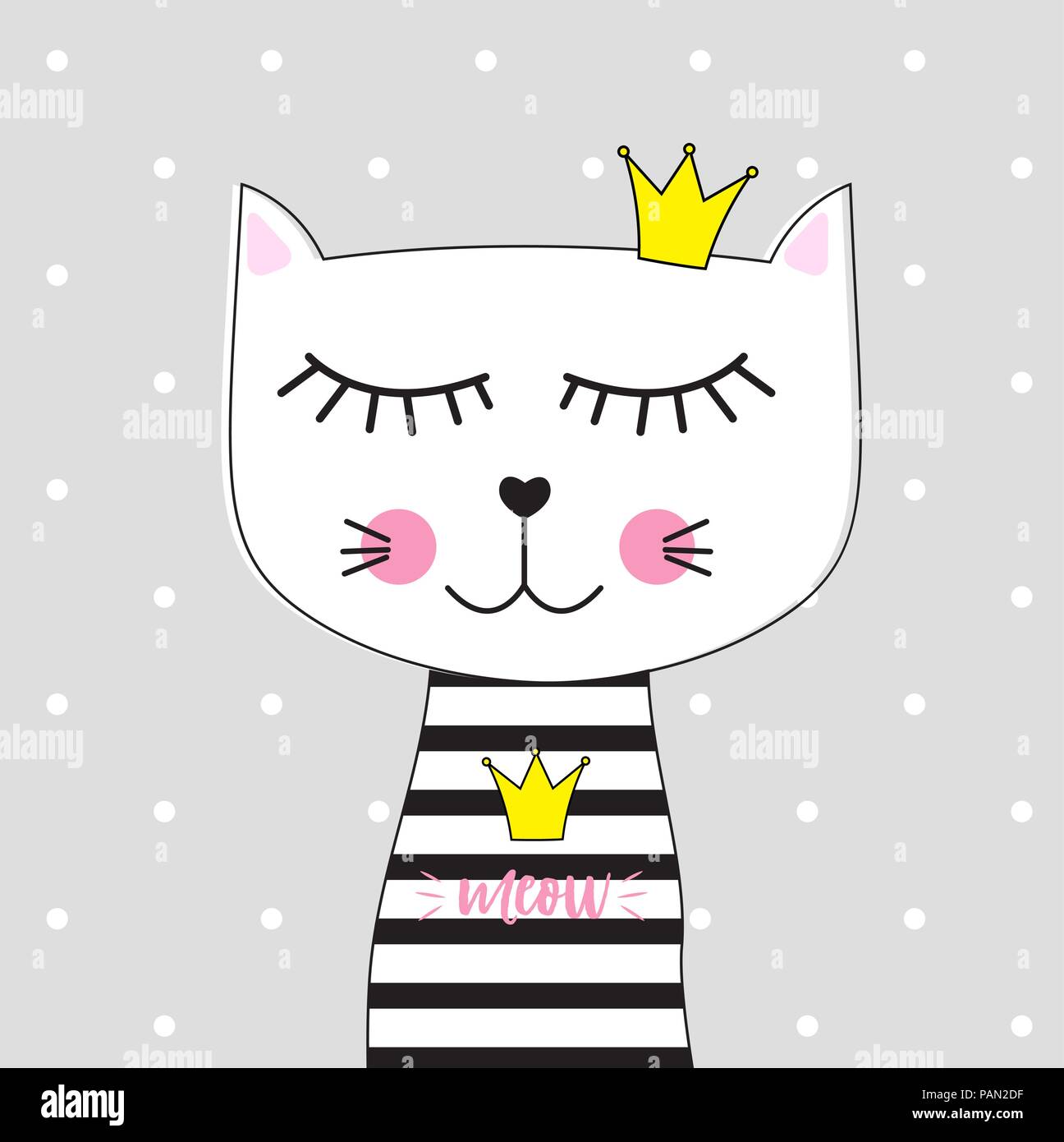 Little Cute Cat Princess Vector Illustration Stock Vector