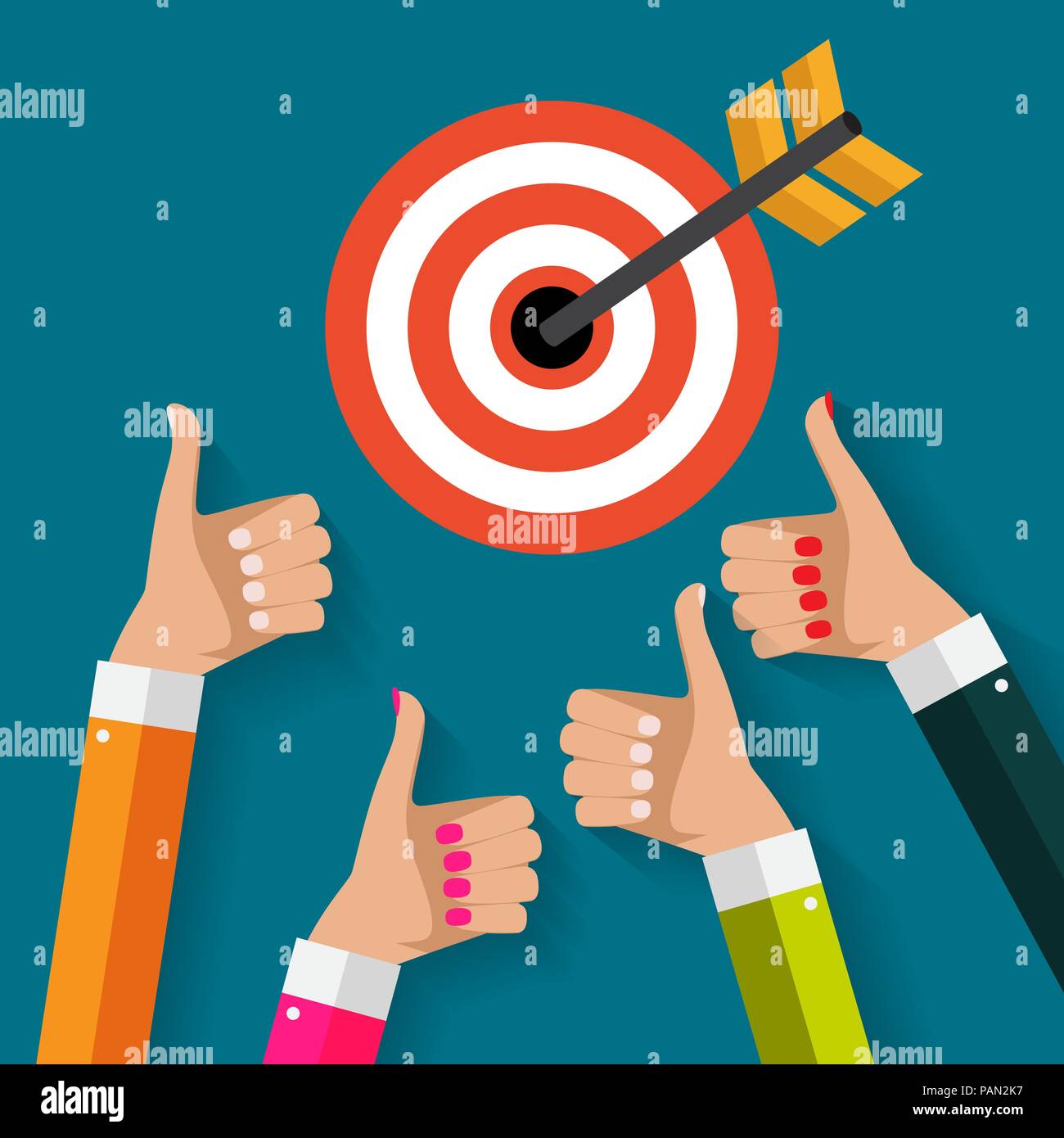 Business concept with Hand of businessman hold target with arrow in modern flat style. Vector illustration Stock Vector