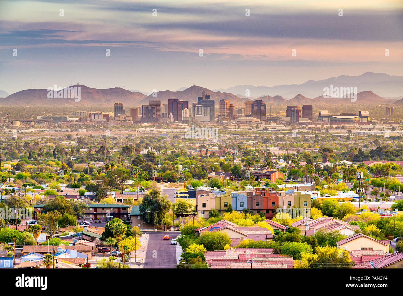 Phoenix, Arizona, USA downtown cityscape at dusk. Stock Photo