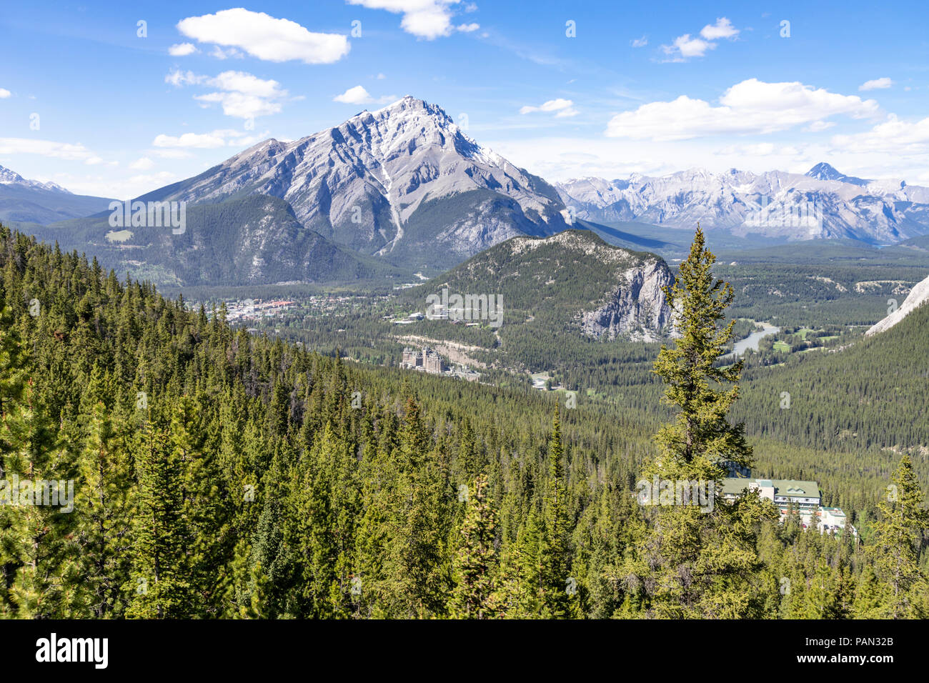 The Rimrock Resort Hotel photographed from the Banff gondola in the Rocky Mountains, Banff, Alberta, Canada Stock Photo