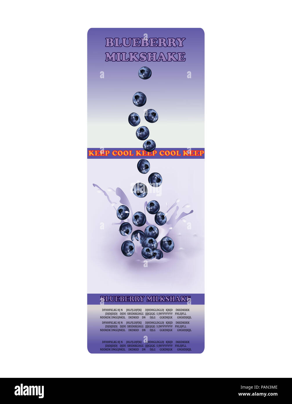 Packaging for blueberry flavor milkshake Stock Photo