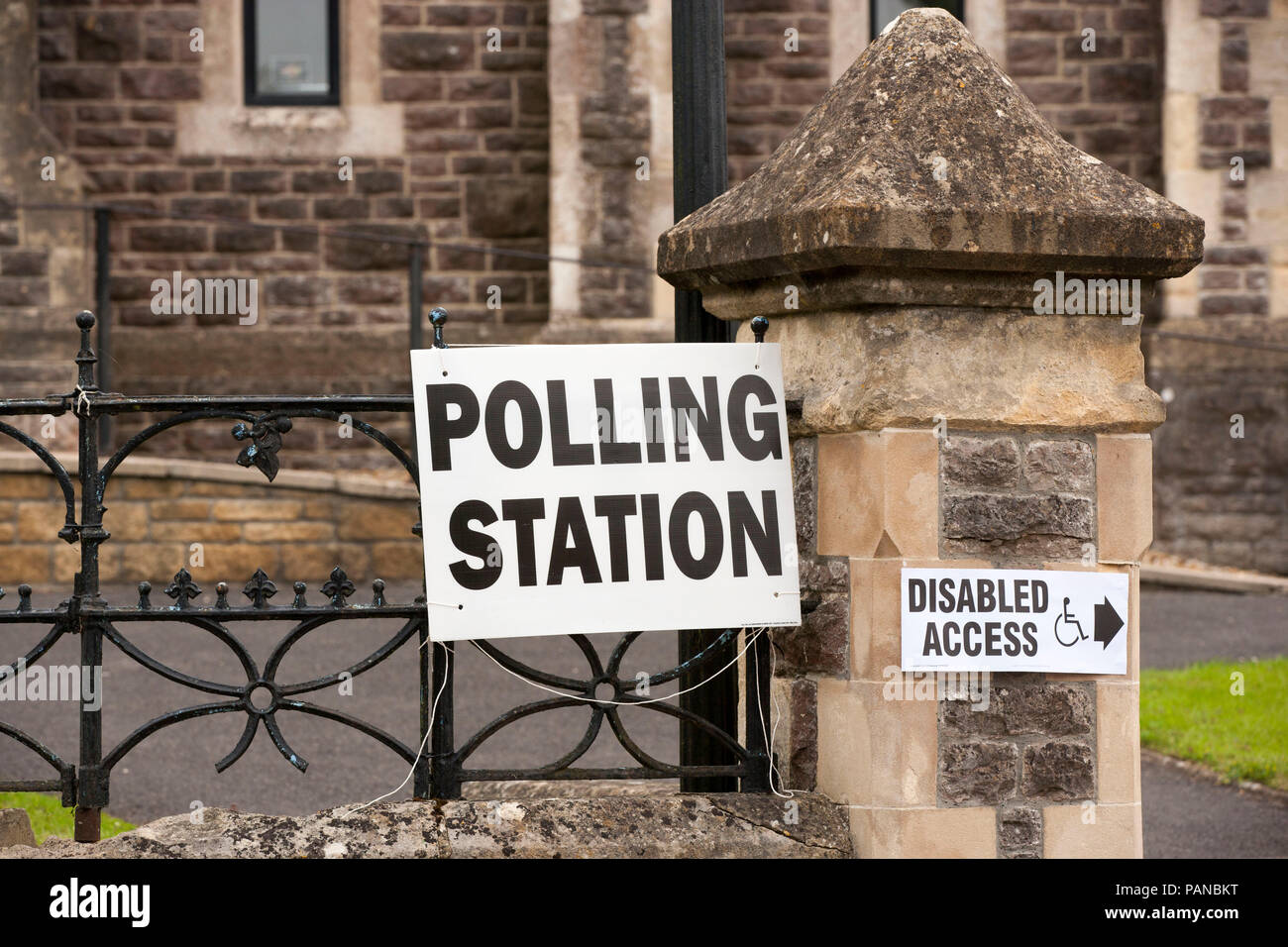 A polling station and signage in Gillingham North Dorset on the day of the EU/Brexit Referendum. 23.6.2016. England UK GB Stock Photo