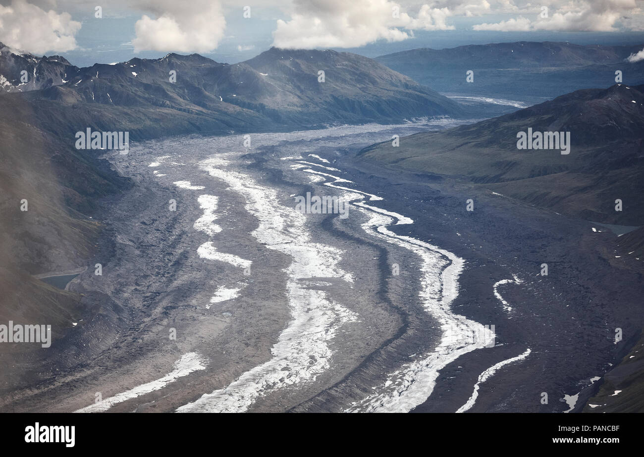USA, Alaska, Denali National Park, aerial view of glacier tongue Stock Photo