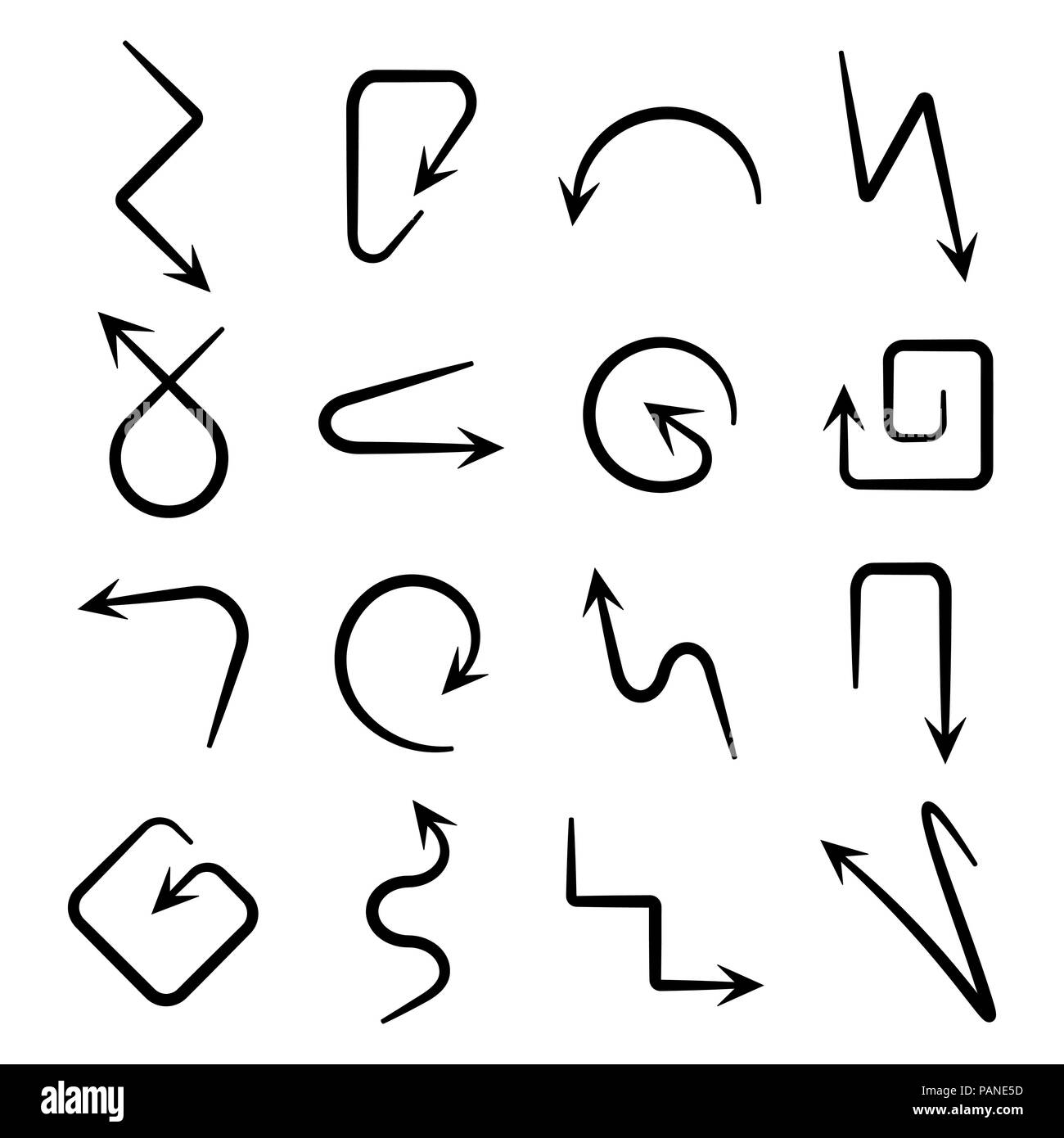 Isolated vector hand drawn arrows set on a white background Stock ...