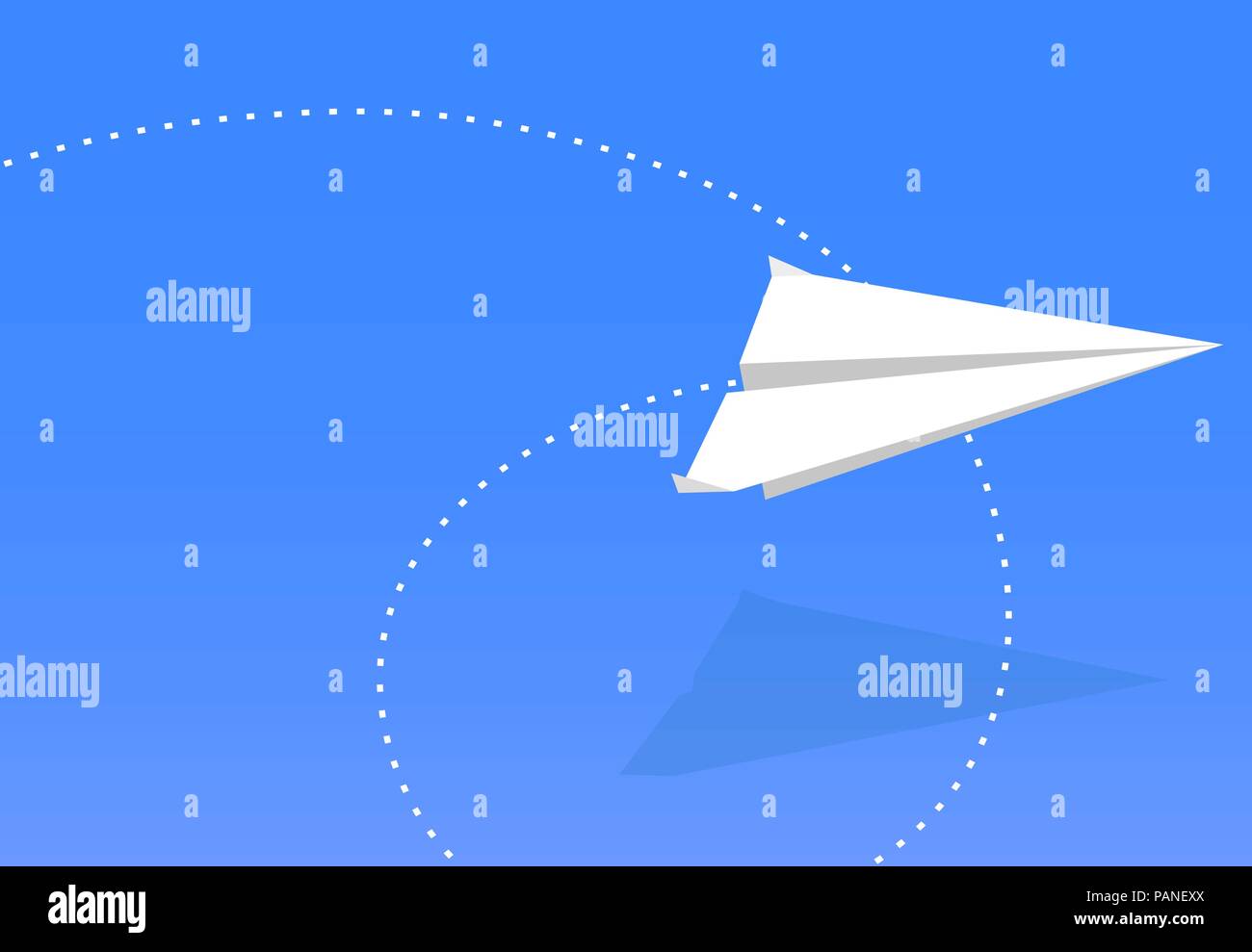 flying paper plane with trail against blue background Stock Vector