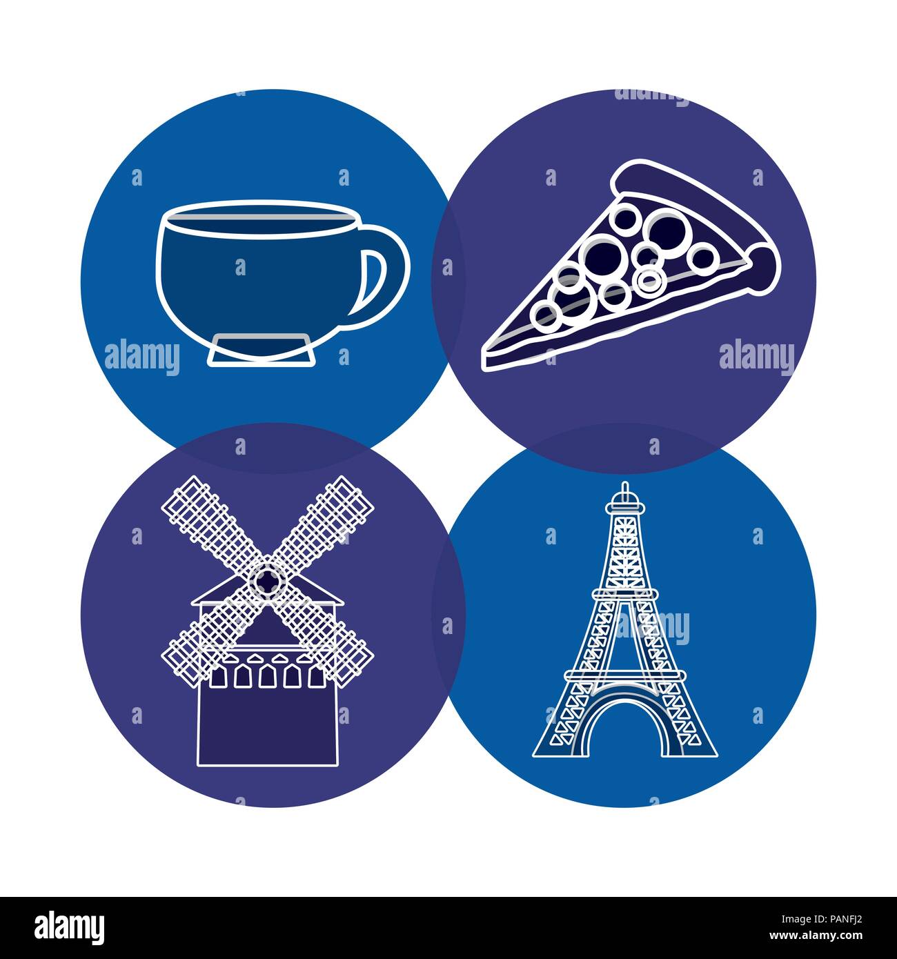 icon set of france over blue circles and white background, vector ...