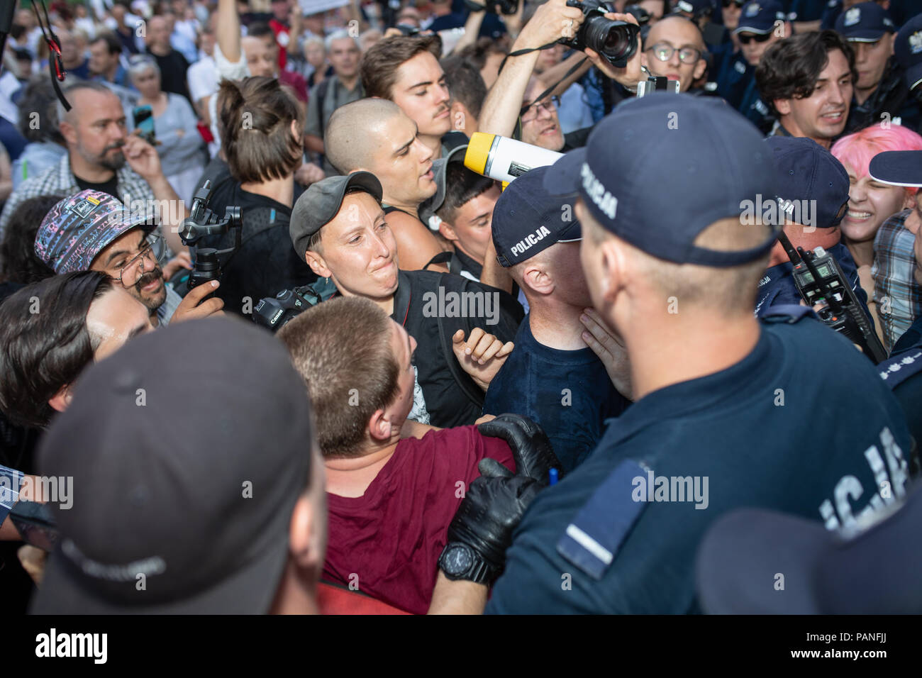 Warszawa / Poland - 07.20.2018: Protest against violation the constitutional law. Defending the division of powers and the highest court - in front of Stock Photo