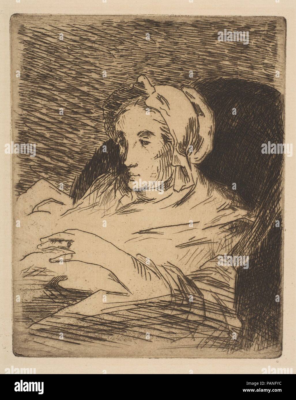 The Convalescent (Suzanne Manet). Artist: Édouard Manet (French, Paris 1832-1883 Paris). Dimensions: plate: 5 x 3 15/16in. (12.7 x 10cm)  sheet: 9 5/8 x 6 1/8in. (24.4 x 15.6cm). Sitter: Portrait of Suzanne Manet (French). Date: 1879-81 (?). Museum: Metropolitan Museum of Art, New York, USA. Stock Photo