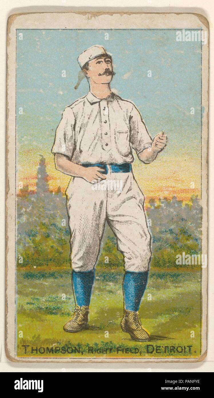 Thompson, Right Field, Detroit, from the Gold Coin series (N284) for Gold Coin Chewing Tobacco. Dimensions: Sheet: 3 1/16 x 1 3/4 in. (7.7 x 4.5 cm). Publisher: D. Buchner & Co., New York (American, 19th century). Date: 1887.  Trade cards from the 'Gold Coin' series (N284), issued by D. Buchner in 1887 to promote Gold Coin Chewing Tobacco. In the American Card Catalog, Burdick named the series, 'Leading Baseball Players, Police Inspectors and Captains, Jockeys, and Actors.' The images in this series do not always represent the specific athletes named. Museum: Metropolitan Museum of Art, New Yo Stock Photo