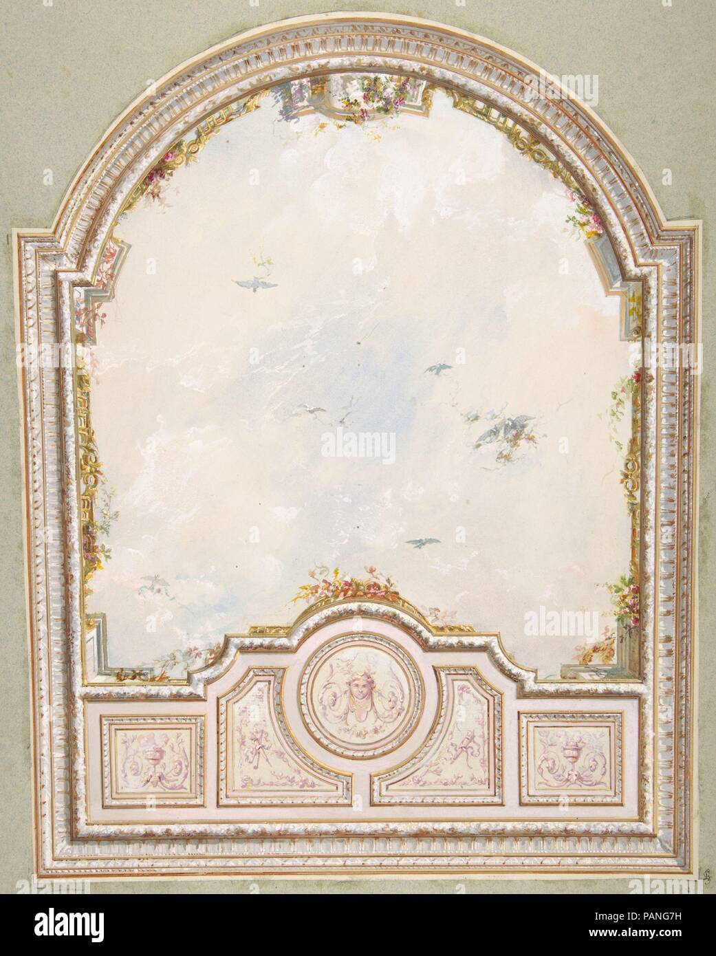 Deign for a ceiling a a trompe l'oeil sky. Artist: Jules-Edmond-Charles Lachaise (French, died 1897); Eugène-Pierre Gourdet (French, born Paris, 1820-1889). Dimensions: Overall: 19 3/4 x 13 1/2 in. (50.1 x 34.3 cm). Date: second half 19th century. Museum: Metropolitan Museum of Art, New York, USA. Stock Photo