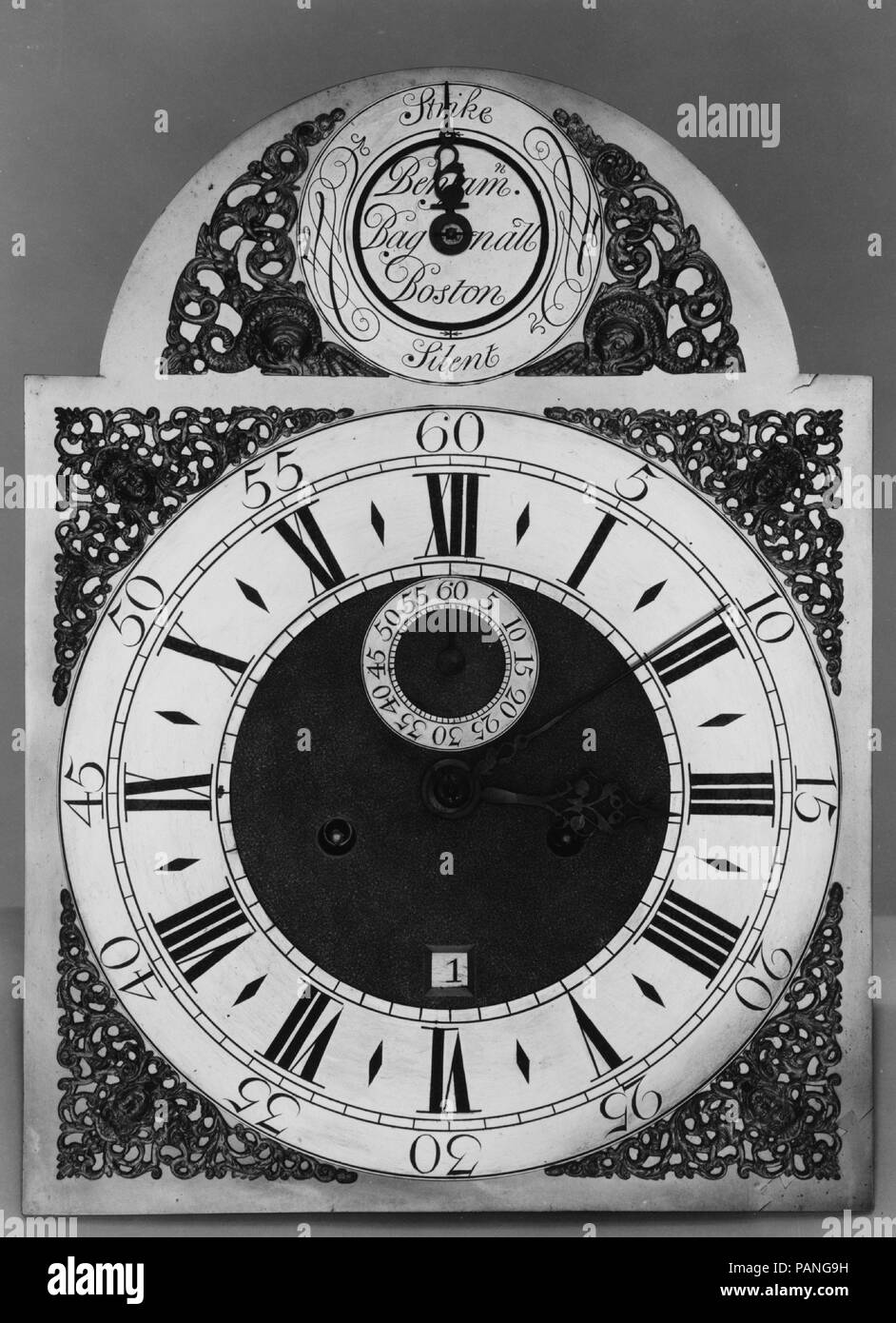 Tall Clock. Culture: American. Dimensions: 87 x 20 5/8 x 11 3/8 in. (221 x 52.4 x 28.9 cm). Maker: Benjamin Bagnall (1689-1773). Date: 1725-40. Museum: Metropolitan Museum of Art, New York, USA. Stock Photo