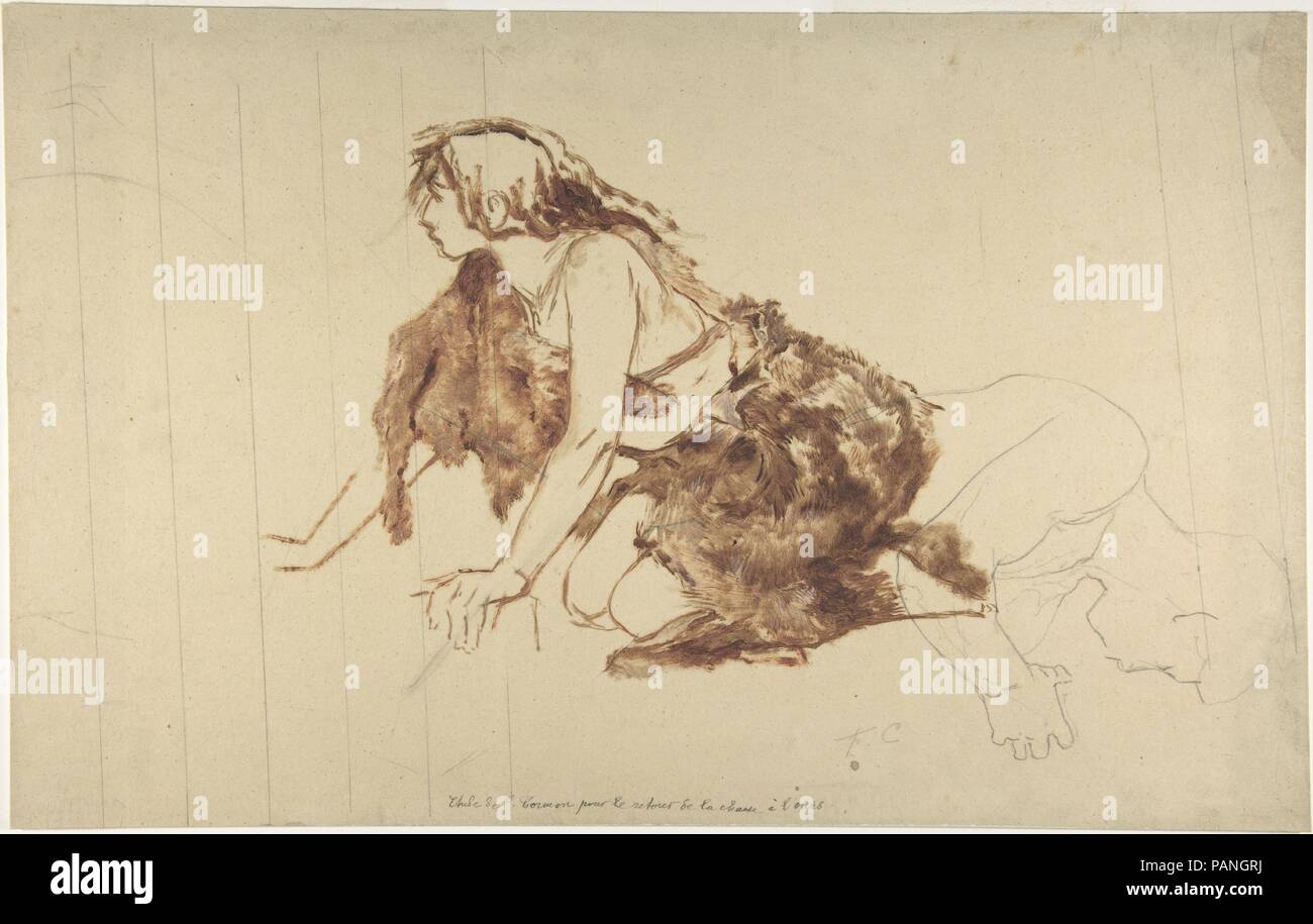 Crouching Woman. Artist: Fernand Cormon (French, Paris 1854-1924 Paris). Dimensions: Sheet: 12 3/8 x 19 5/8 in. (31.4 x 49.8cm). Date: n.d.. Museum: Metropolitan Museum of Art, New York, USA. Stock Photo