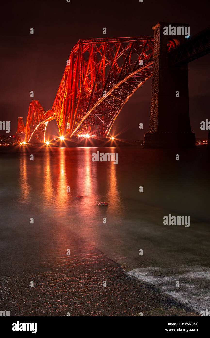 Night view of Forth Rail bridge,South Queensferry Stock Photo