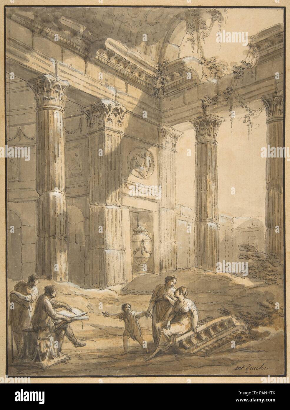 Artist Among Ruins. Artist: Antonio Zucchi (Italian, Venice 1726-1796 Rome). Dimensions: sheet: 12 x 9 1/16 in. (30.5 x 23 cm). Date: 18th century. Museum: Metropolitan Museum of Art, New York, USA. Stock Photo