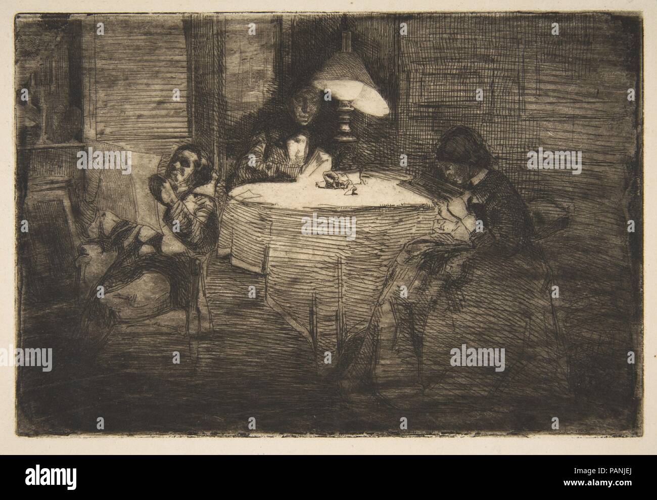 The Music Room. Artist: James McNeill Whistler (American, Lowell, Massachusetts 1834-1903 London). Dimensions: Plate: 5 11/16 x 8 3/8 in. (14.4 x 21.3 cm)  Sheet: 9 15/16 x 13 3/16 in. (25.2 x 33.5 cm). Date: 1859. Museum: Metropolitan Museum of Art, New York, USA. Stock Photo