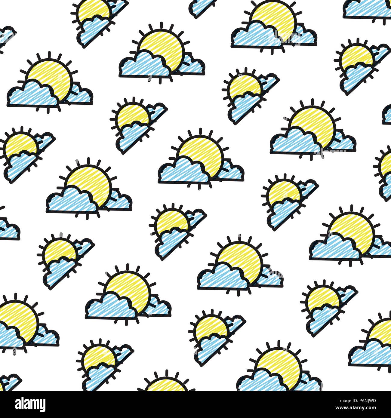 doodle bright sun with fluffy clouds background Stock Vector Image ...