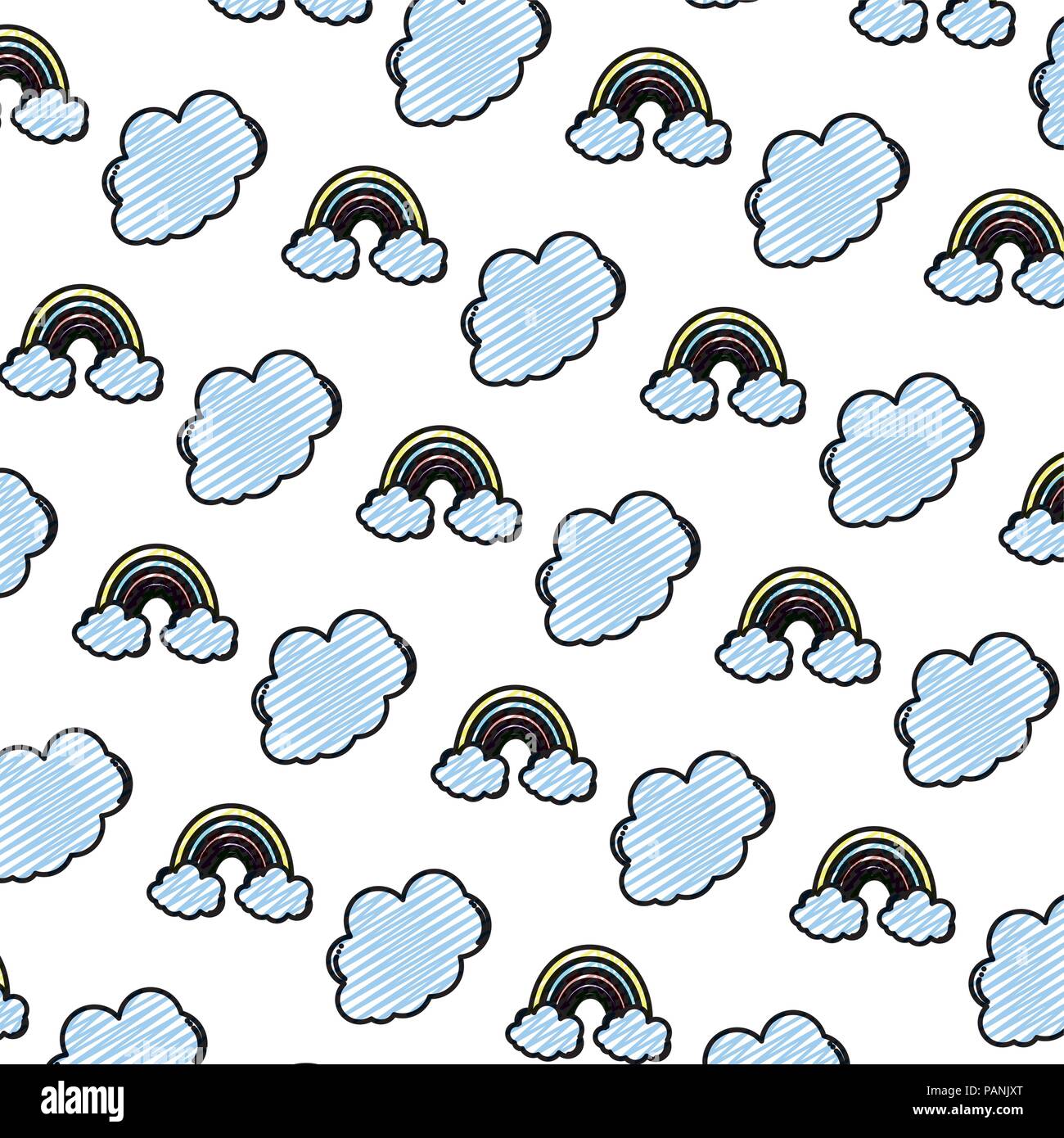 doodle nature rainbow and fluffy clouds background Stock Vector Image ...