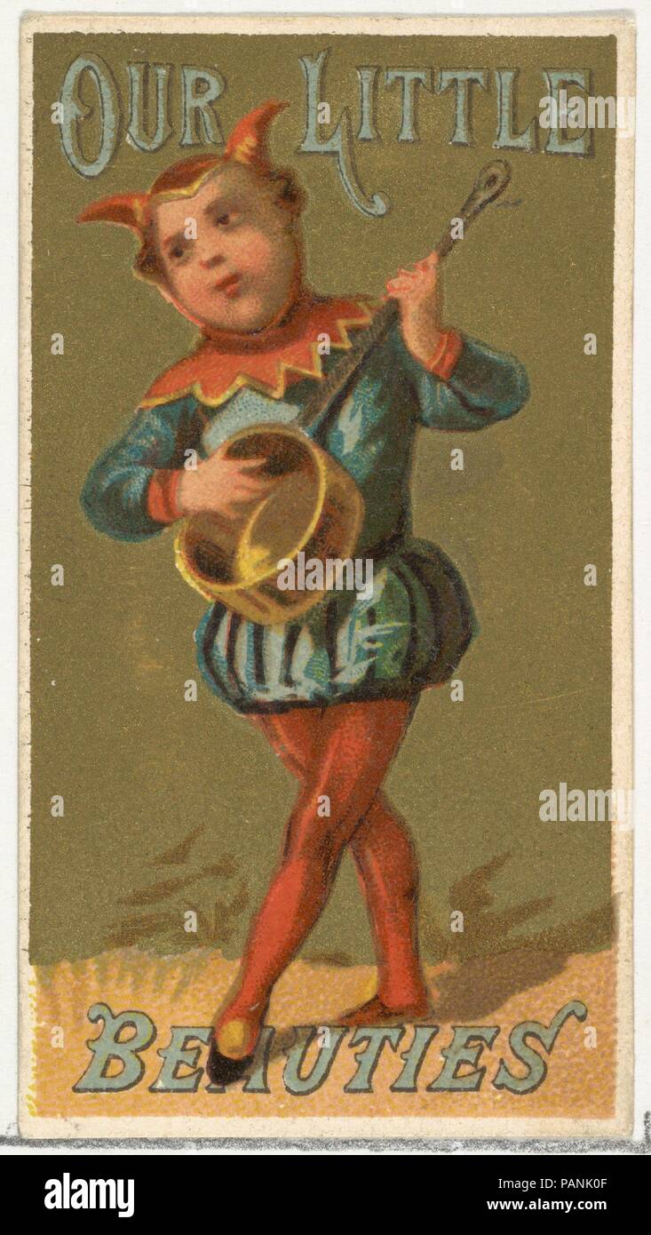 From the Girls and Children series (N58) promoting Our Little Beauties Cigarettes for Allen & Ginter brand tobacco products. Dimensions: Sheet: 2 5/8 × 1 1/2 in. (6.7 × 3.8 cm). Publisher: Issued by Allen & Ginter (American, Richmond, Virginia). Date: 1887.  Trade cards from the 'Girls and Children' series (N58), issued in 1887 to promote Our Little Beauties Cigarettes distributed by Allen & Ginter. The series was printed with two types of backs, one bearing the address of Allen & Ginter in Virginia and the other with the address of a London depot. Museum: Metropolitan Museum of Art, New York, Stock Photo