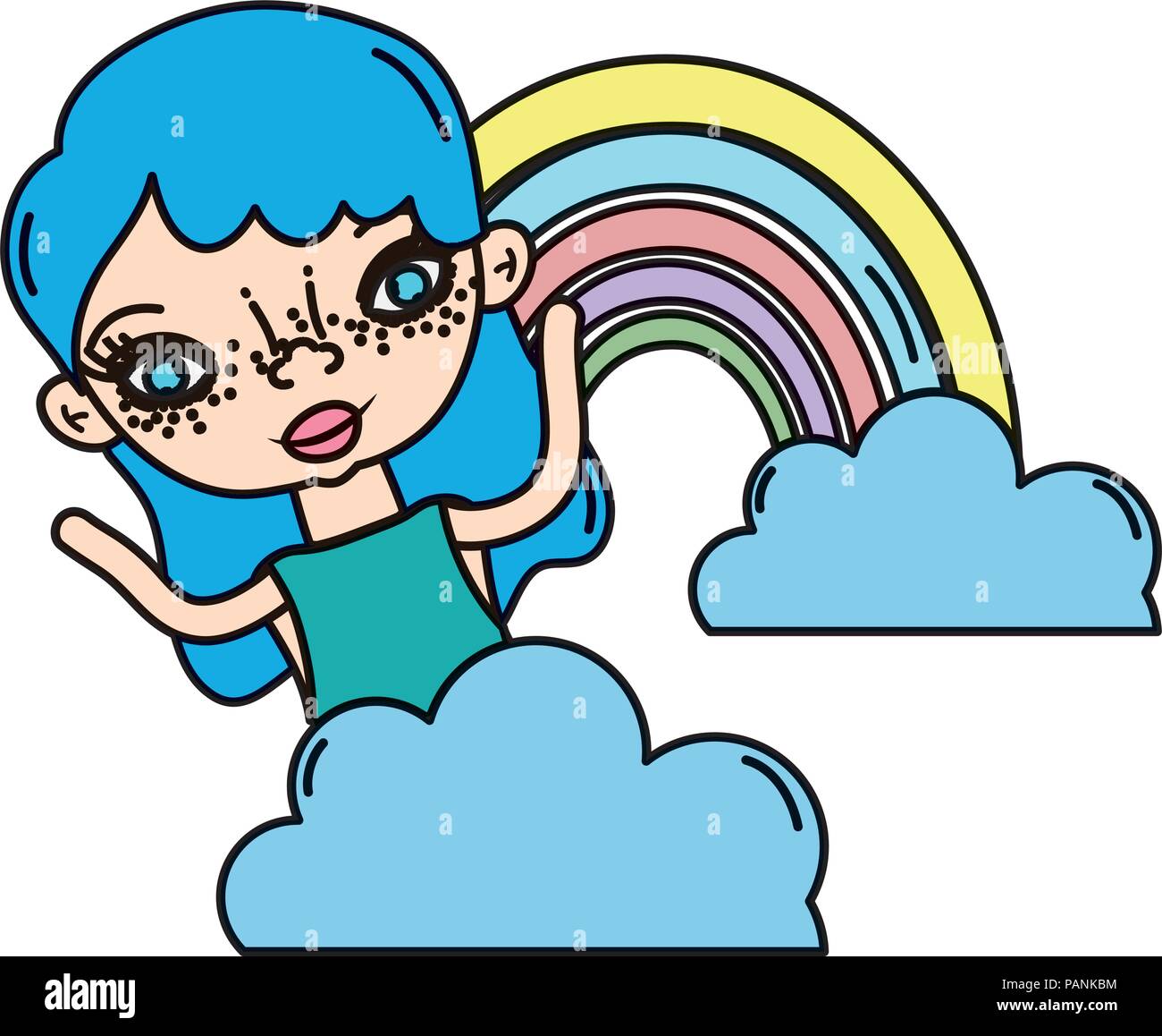 color nice woman with rainbow and fluffy clouds Stock Vector Image ...