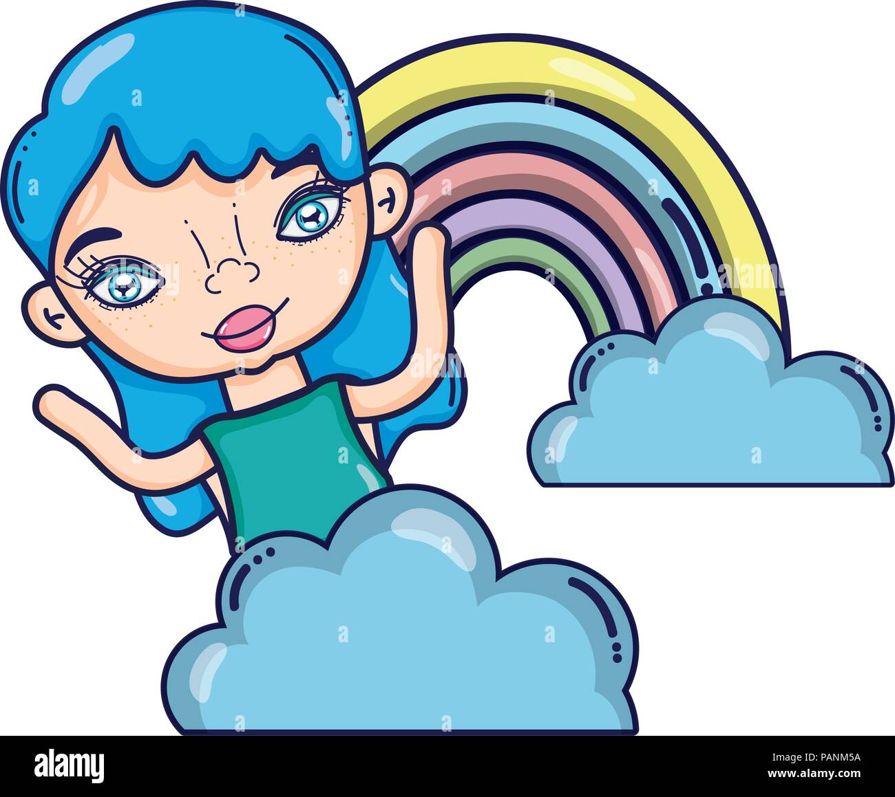 nice woman with rainbow and fluffy clouds Stock Vector Image & Art - Alamy