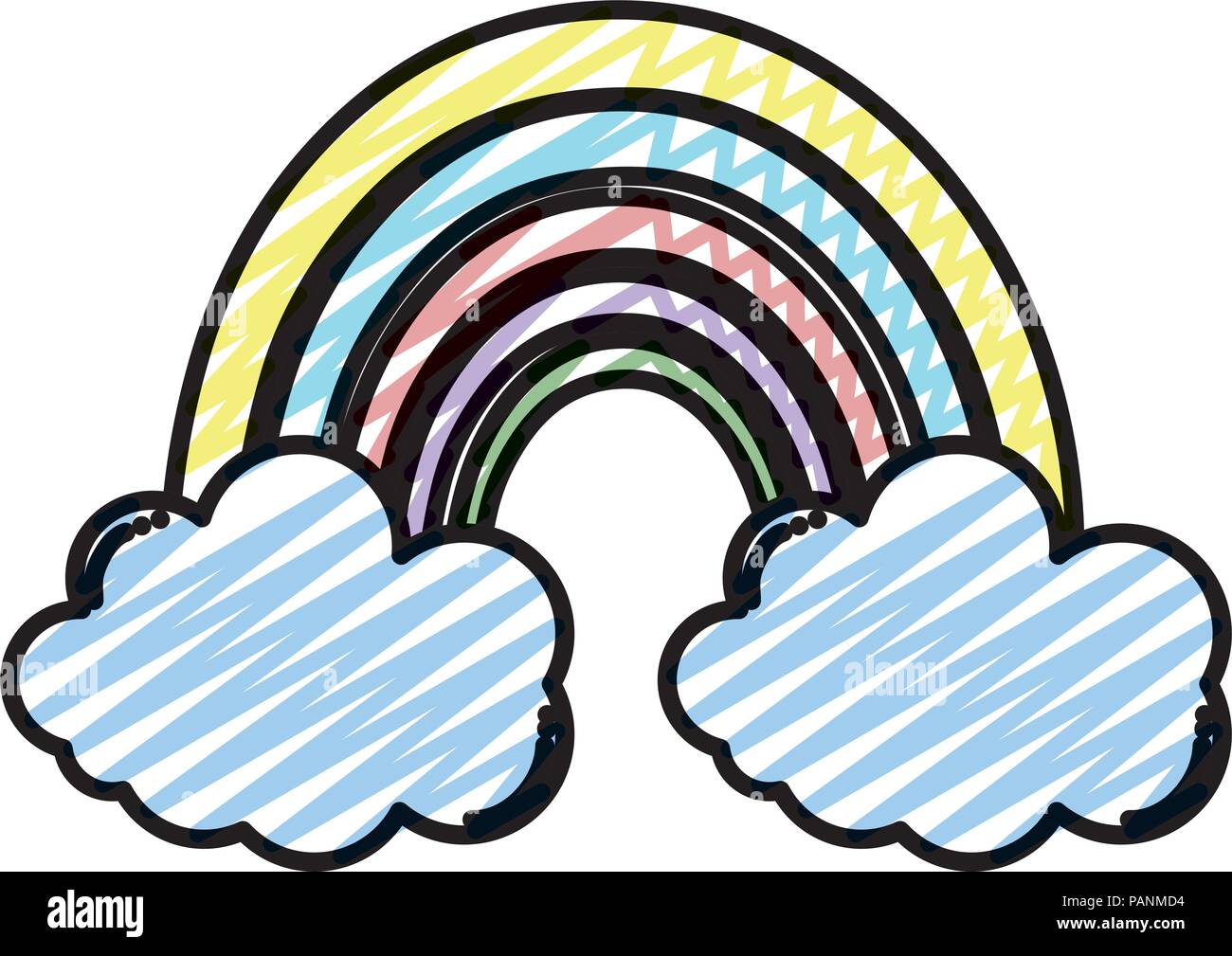 doodle nature rainbow with fluffy clouds in the sky Stock Vector Image ...