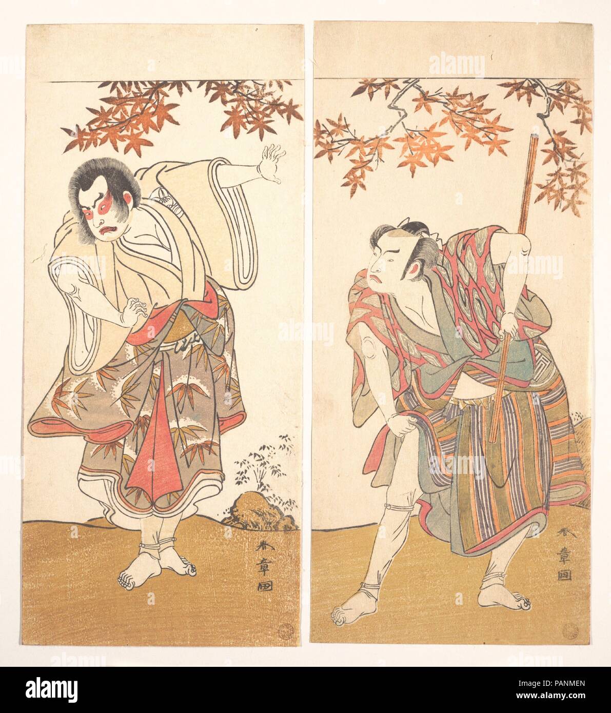The Actors Ichimura Uzaemon and Arashi Sangoro. Artist: Katsukawa Shunsho (Japanese, 1726-1792). Culture: Japan. Dimensions: Overall: H. 12 5/16 in. (31.3 cm); W. 11 in. (27.9 cm). Date: ca. 1773. Museum: Metropolitan Museum of Art, New York, USA. Stock Photo
