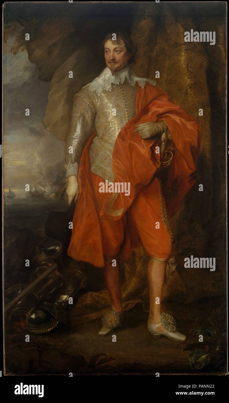 Robert Rich (1587-1658), Second Earl of Warwick. Artist: Anthony van Dyck (Flemish, Antwerp 1599-1641 London). Dimensions: 81 7/8 x 50 3/8 in. (208 x 128 cm), with added strip of 2 1/8 in. (5.4 cm) at top. Date: ca. 1632-35.  A Puritan sailor of fortune, the first earl of Warwick set up companies in Virginia and the Caribbean, helped colonize Connecticut, Massachusetts, and Rhode Island, and seized Spanish ships on behalf of the Duke of Savoy and Charles I. The latter's policies made Warwick side with Parliament as commander of the navy (from 1642). Despite allusions to his maritime adventures Stock Photo