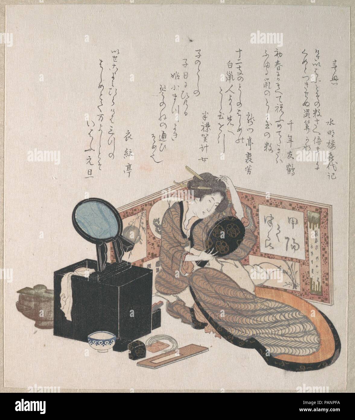 Woman Arranging Her Hair. Artist: Unidentified Artist Japanese, 19th century. Culture: Japan. Dimensions: 8 1/4 x 7 3/8 in. (21 x 18.7 cm). Date: 19th century. Museum: Metropolitan Museum of Art, New York, USA. Stock Photo