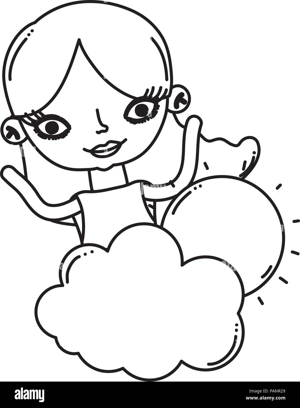 line cute woman with fluffy cloud and sun Stock Vector Image & Art - Alamy