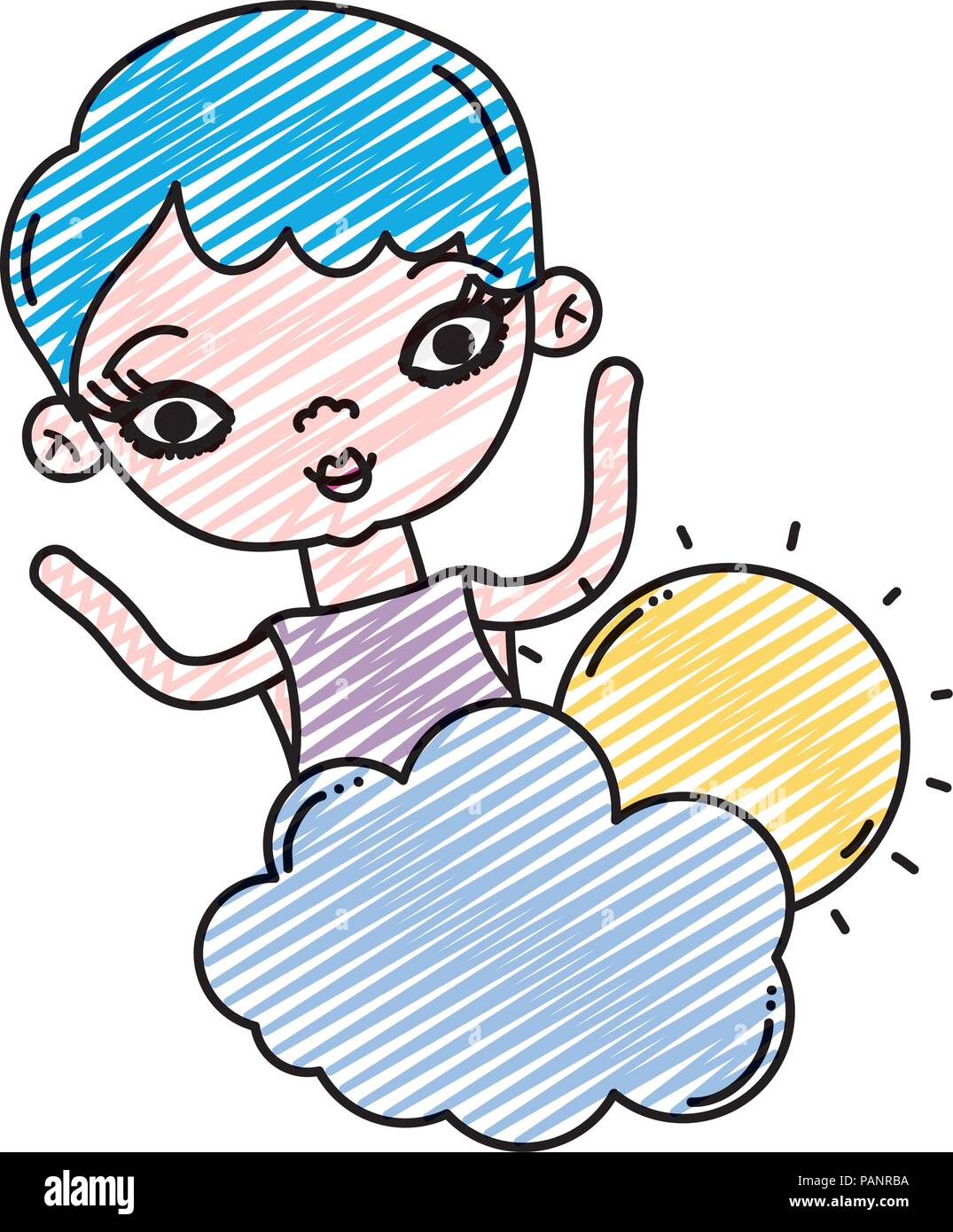 doodle beauty woman with fluffy cloud and sun Stock Vector Image & Art ...