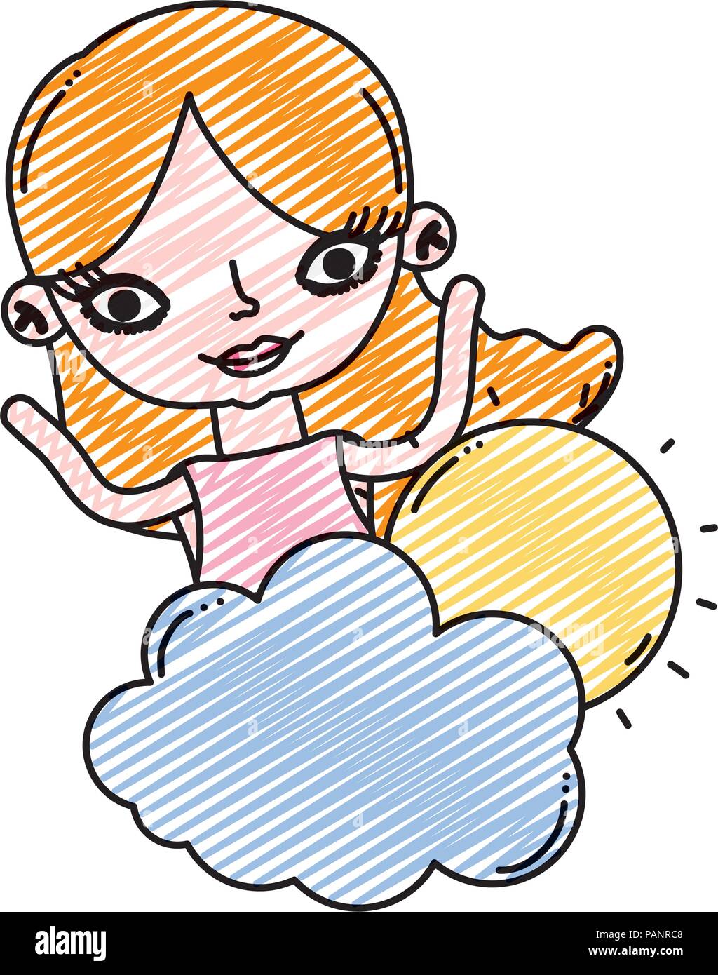 doodle cute woman with fluffy cloud and sun Stock Vector Image & Art ...