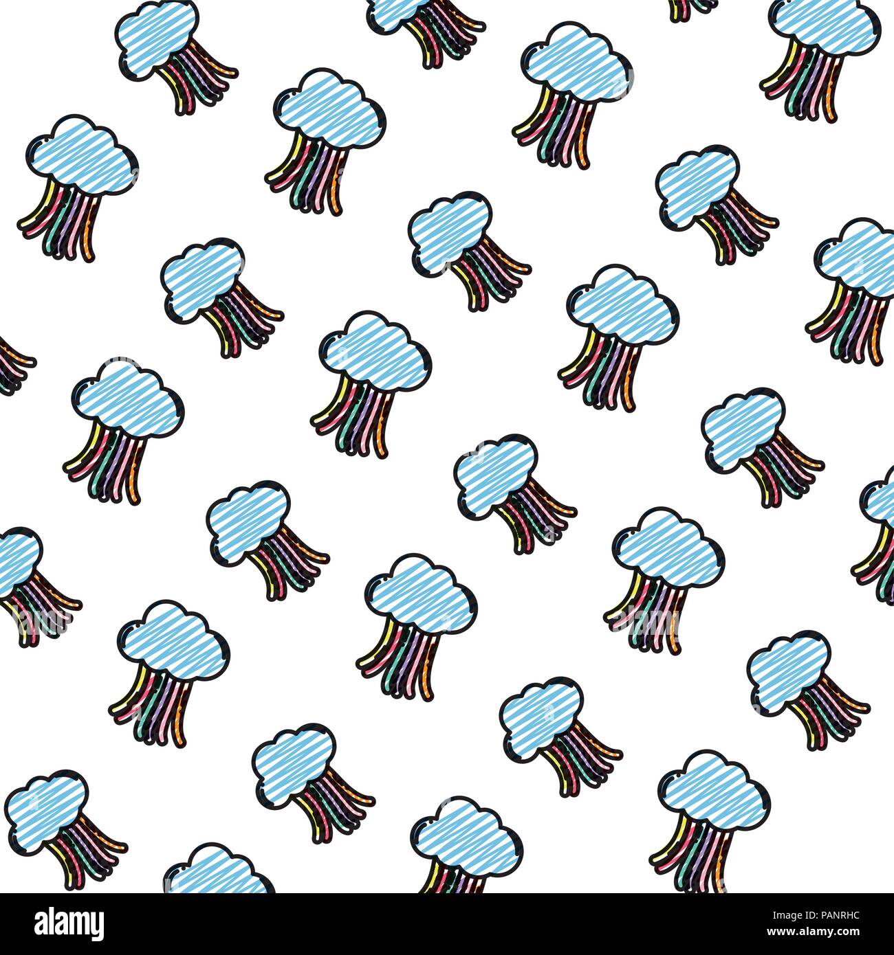 doodle fluffy cloud and nice rainbow background Stock Vector Image ...