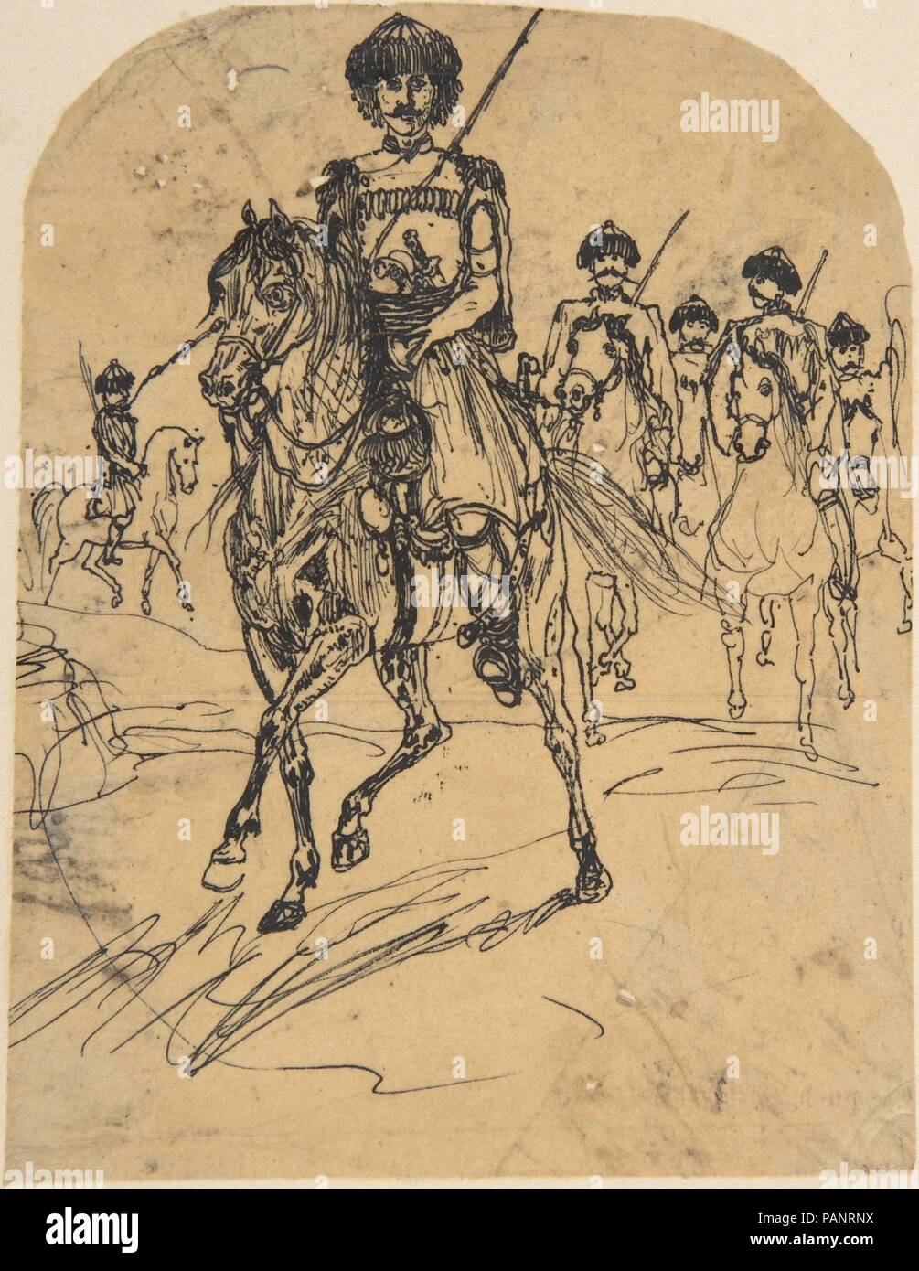 Muscovite Rider. Artist: Rodolphe Bresdin (French, Montrelais 1822-1885 Sèvres). Dimensions: 4 5/8 x 3 9/16 in.  (11.8 x 9.1 cm). Museum: Metropolitan Museum of Art, New York, USA. Stock Photo