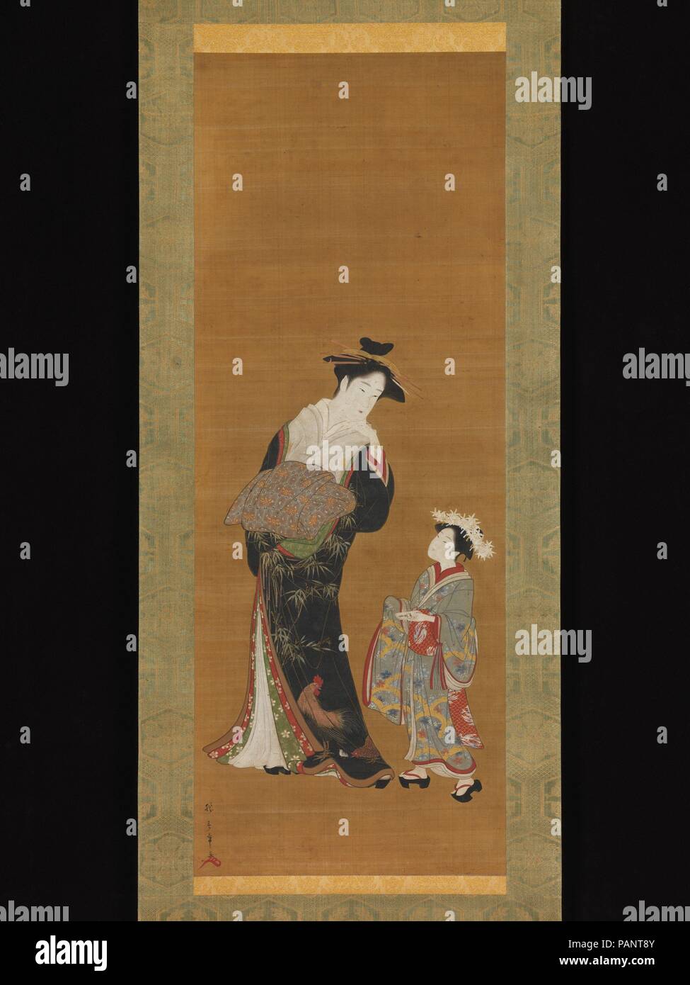 Courtesan and Her Attendant. Artist: Katsukawa Shunsho (Japanese, 1726-1792). Culture: Japan. Dimensions: 40 3/4 x 12 1/2 in. (103.5 x 31.8 cm). Date: 18th century. Museum: Metropolitan Museum of Art, New York, USA. Stock Photo