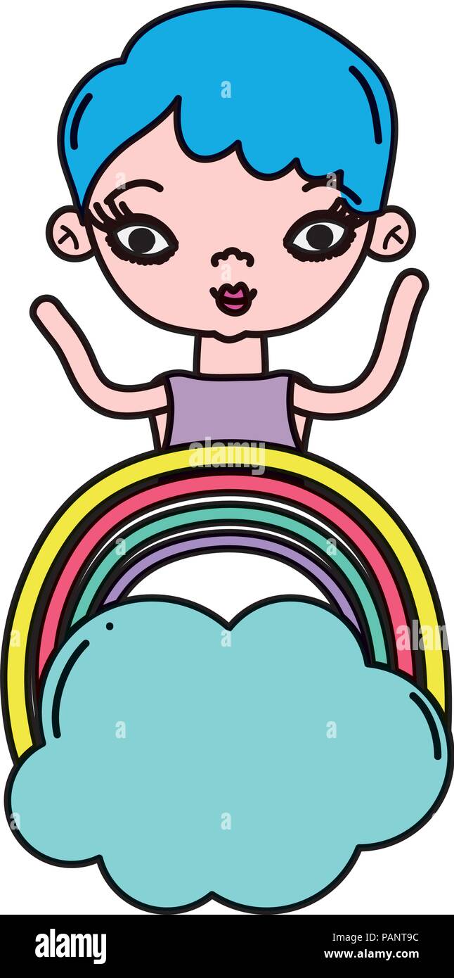 color woman short hairstyle and rainbow with cloud Stock Vector Image ...
