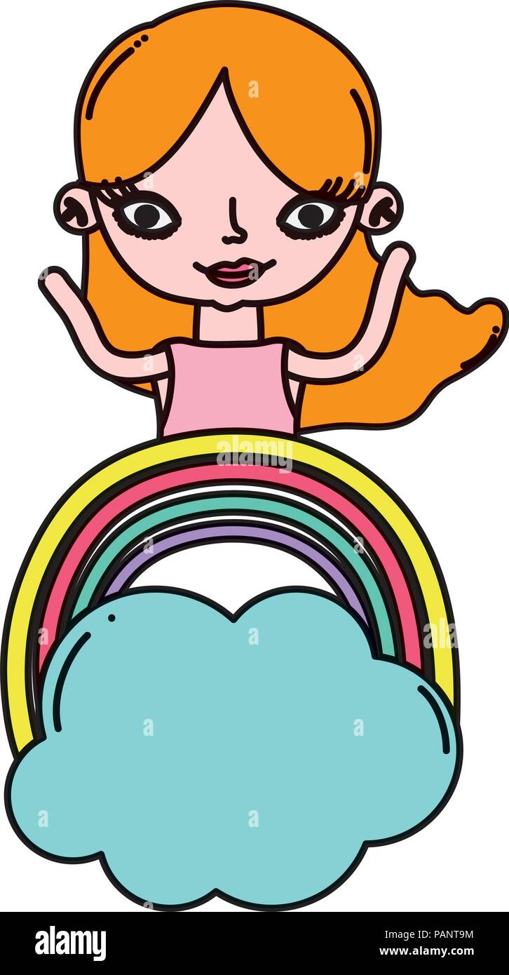color woman long hairstyle and rainbow with cloud Stock Vector Image ...