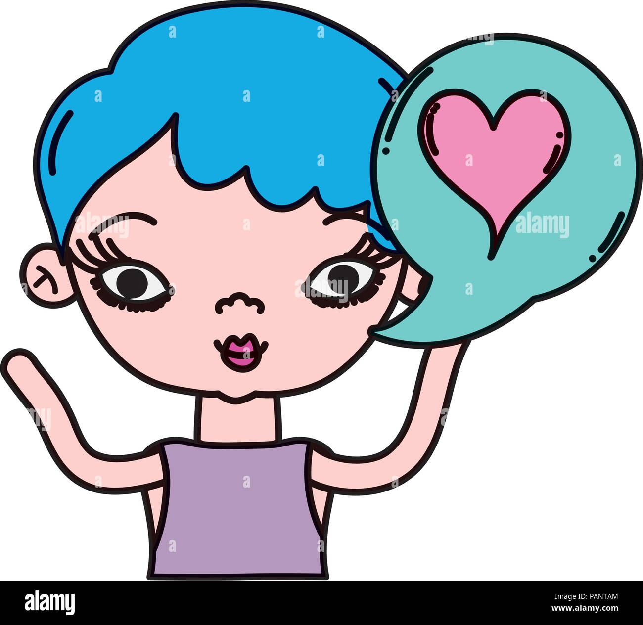 color beauty woman with heart inside chat bubble Stock Vector
