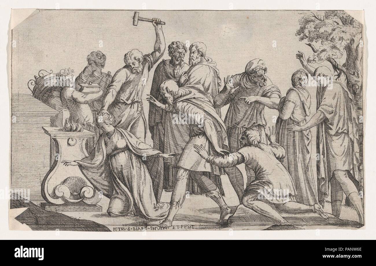Sacrifice of Iphigenia. Artist: Pierre Biard II (French, Paris 1592-1661 Paris). Dimensions: Sheet (trimmed): 5 3/16 × 8 11/16 in. (13.1 × 22 cm). Date: 1607-61. Museum: Metropolitan Museum of Art, New York, USA. Stock Photo