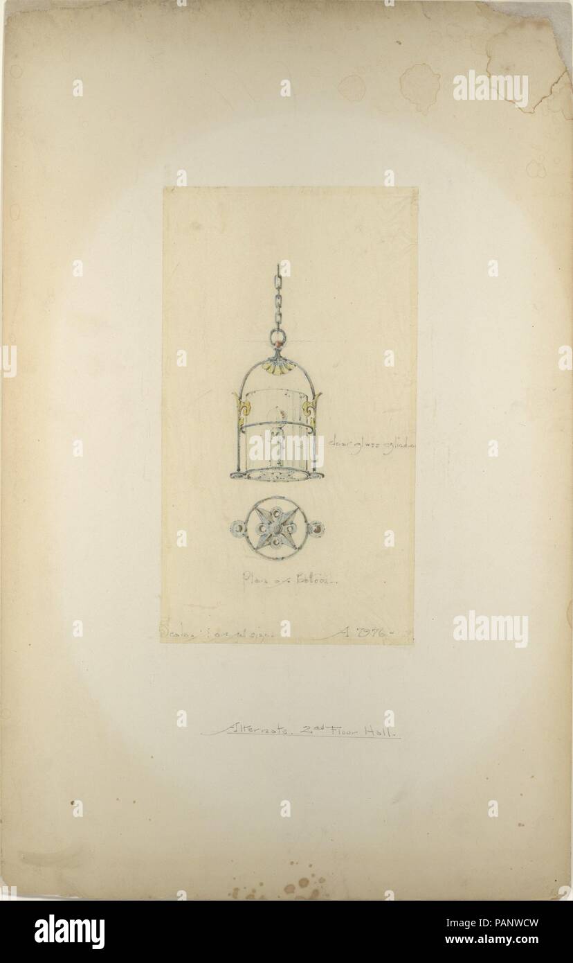 Design for hanging lantern. Artist: Louis Comfort Tiffany (American, New York 1848-1933 New York). Culture: American. Dimensions: Overall: 20 1/16 x 14 1/16 in. (51 x 35.7 cm)  Other (Design): 9 3/8 x 6 11/16 in. (23.8 x 17 cm). Maker: Possibly Tiffany Glass and Decorating Company (American, 1892-1902); Possibly Tiffany Studios (1902-32); Possibly Tiffany Glass Company (1885-92). Date: late 19th-early 20th century. Museum: Metropolitan Museum of Art, New York, USA. Stock Photo