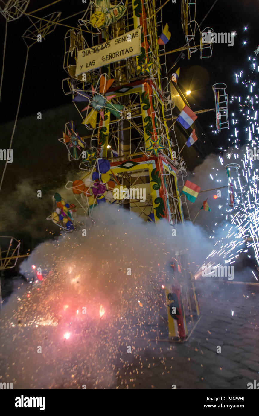 Exploding Firework Tower At The Corpus Christi Festival In Cuenca