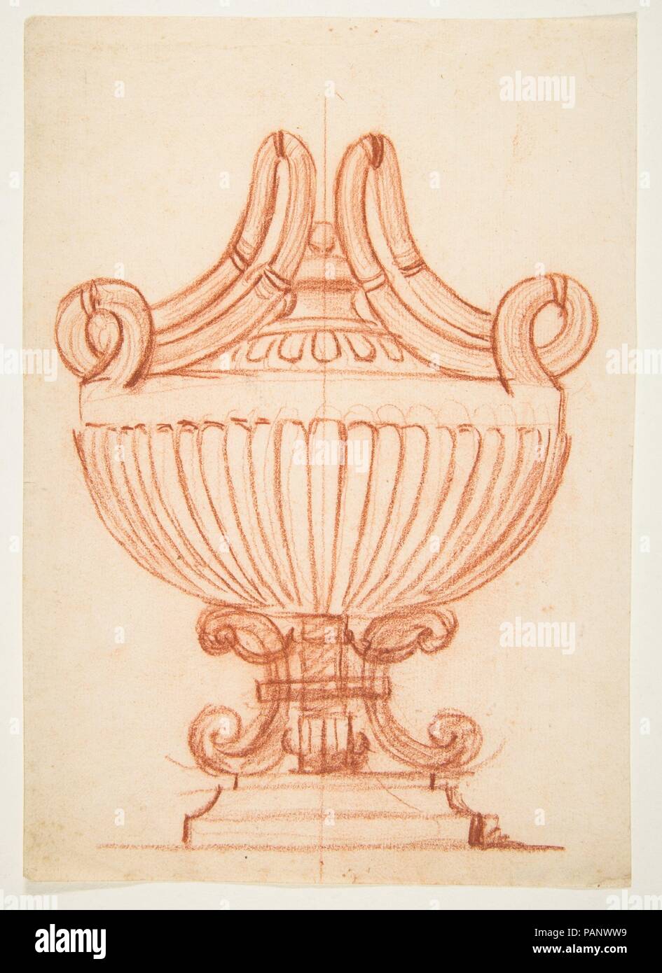 Design for a Covered Vase. Artist: Attributed to Anonymous, French, 18th century. Dimensions: sheet: 7 1/8 x 5 3/8 in. (18.1 x 13.7 cm)  sheet: 8 1/2 x 6 in. (21.6 x 15.2 cm). Date: 18th century. Museum: Metropolitan Museum of Art, New York, USA. Stock Photo
