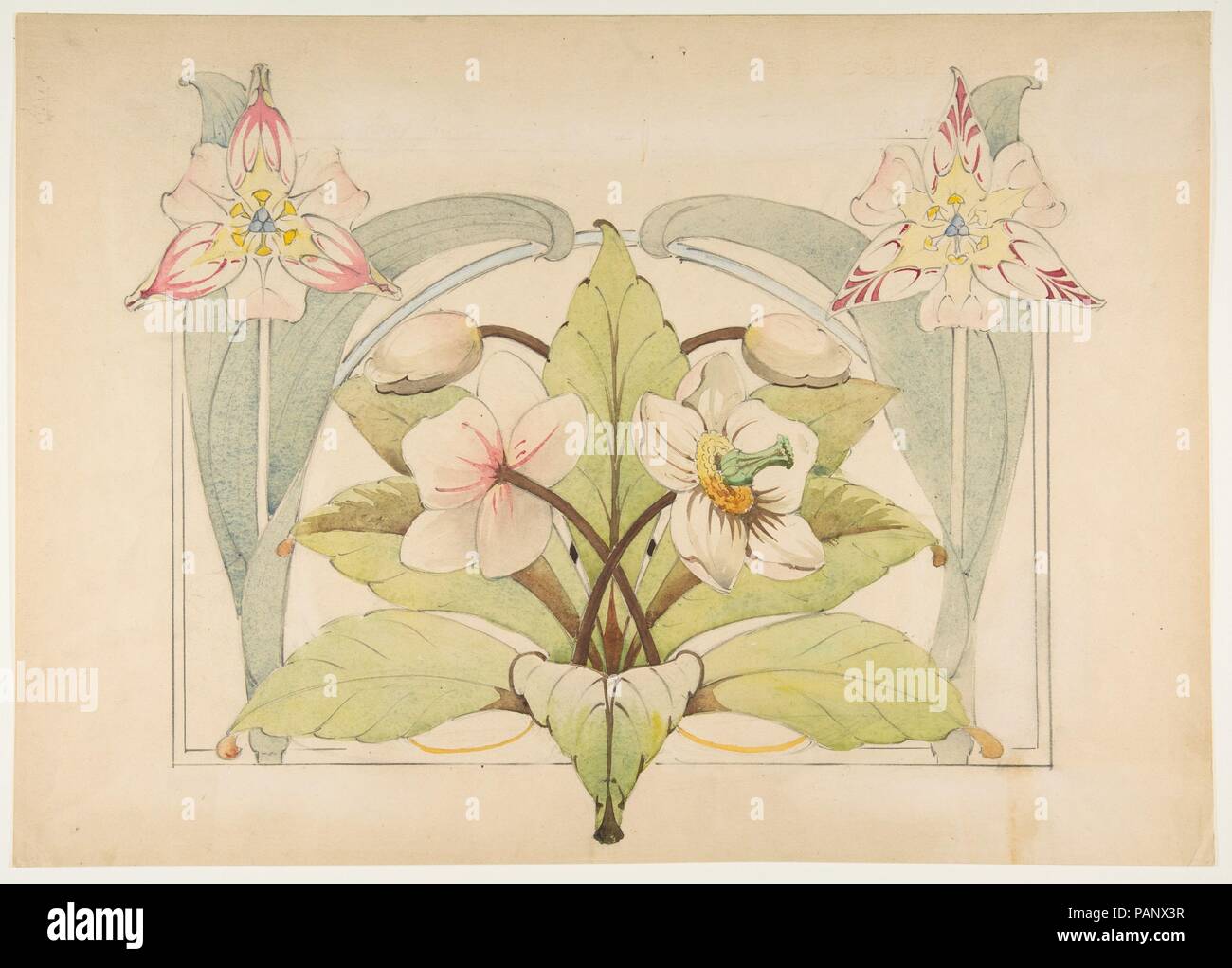 Design with Flowers. Artist: Anonymous, French, 19th century. Dimensions: 13 3/16 x 18 11/16 in. (33.5 x 47.5 cm). Date: 19th century. Museum: Metropolitan Museum of Art, New York, USA. Stock Photo
