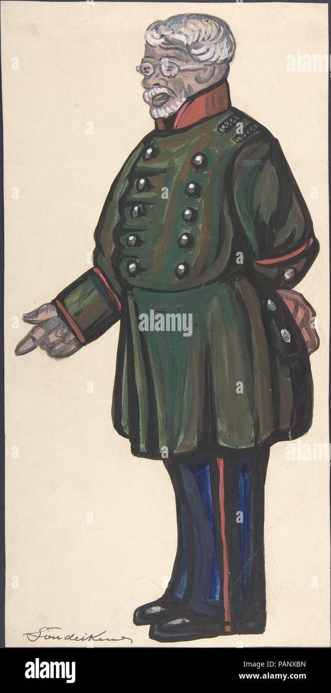 Old man in a green military coat. Artist: Sergey Sudeykin (Russian, Smolensk 1882-1946 Nyack). Dimensions: sheet: 15 9/16 x 7 7/8 in. (39.6 x 20 cm). Date: first half 20th century. Museum: Metropolitan Museum of Art, New York, USA. Stock Photo