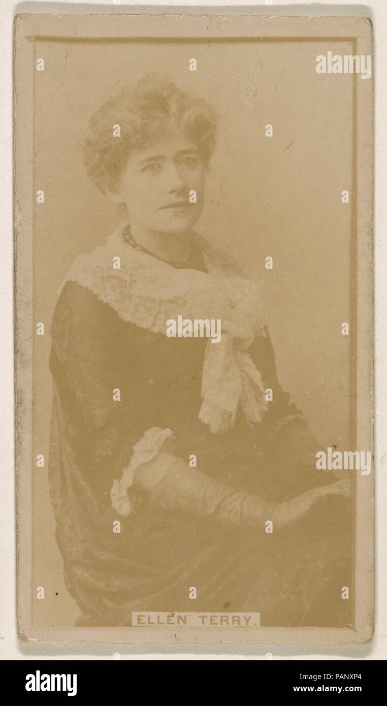 Ellen Terry, from the Actresses series (N245) issued by Kinney Brothers to promote Sweet Caporal Cigarettes. Dimensions: Sheet: 2 1/2 × 1 7/16 in. (6.4 × 3.7 cm). Publisher: Issued by Kinney Brothers (American). Date: 1890.  Trade cards from the set 'Actors and Actresses' (N245), issued in 1890 by Kinney Brothers Tobacco to promote Sweet Caporal Cigarettes. Museum: Metropolitan Museum of Art, New York, USA. Stock Photo