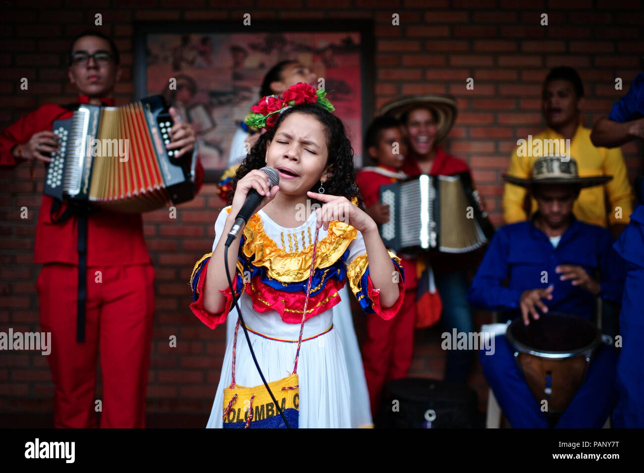 Andres ‘Turco’ Gil’s accordion academy trains young children in the music of vallenato, many of them are refugees from violence or live in poverty Stock Photo